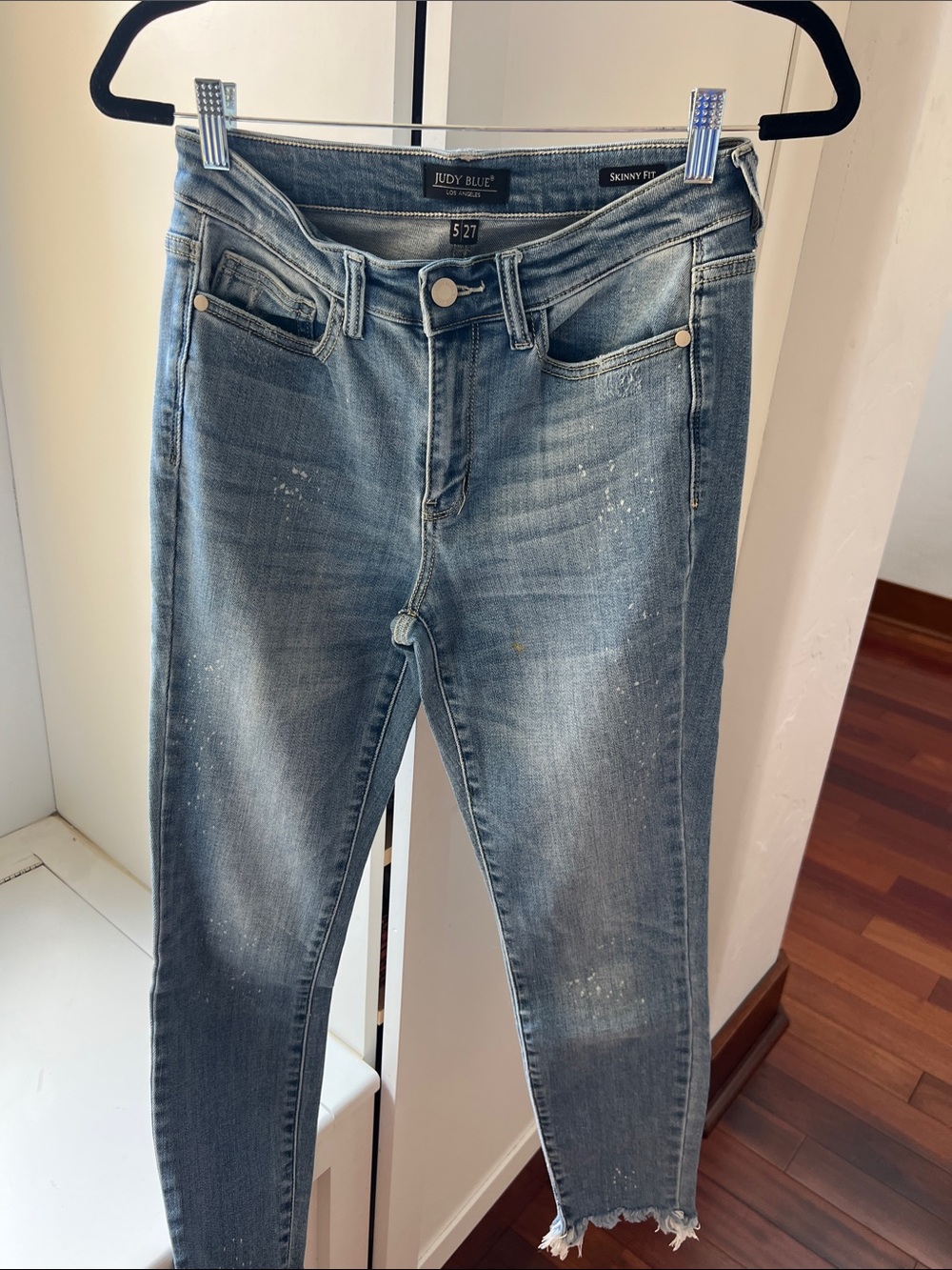 Judy Blue Light Blue Skinny Jeans with Distressed Hem
